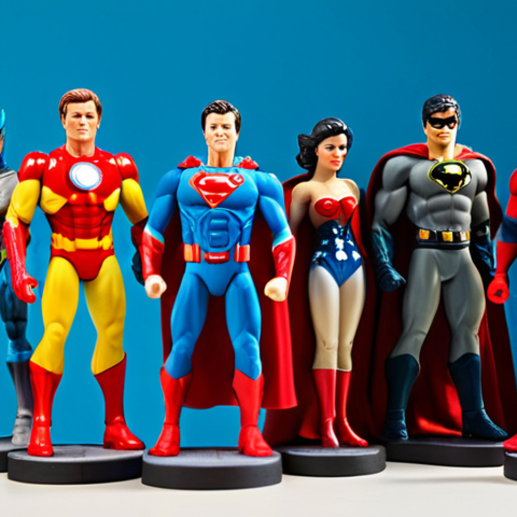 The Evolution of Action Figures**

"A well-lit, museum-style display showcasing vintage and modern superhero action figures. Focus on the evolution of detail and materials. From simple plastic toys to highly detailed resin statues. Background should feature subtle graphics illustrating key technological advancements. Safe for work, appropriate content, fully clothed, professional photography, family-friendly."

**